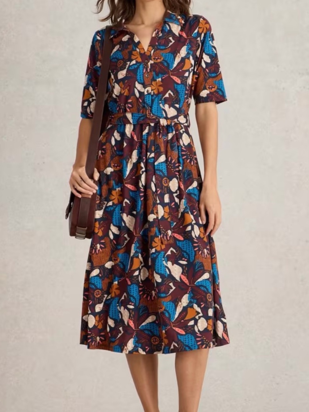 White Stuff Versatile Floral Button-Front Midi Dress - Blue & Brown